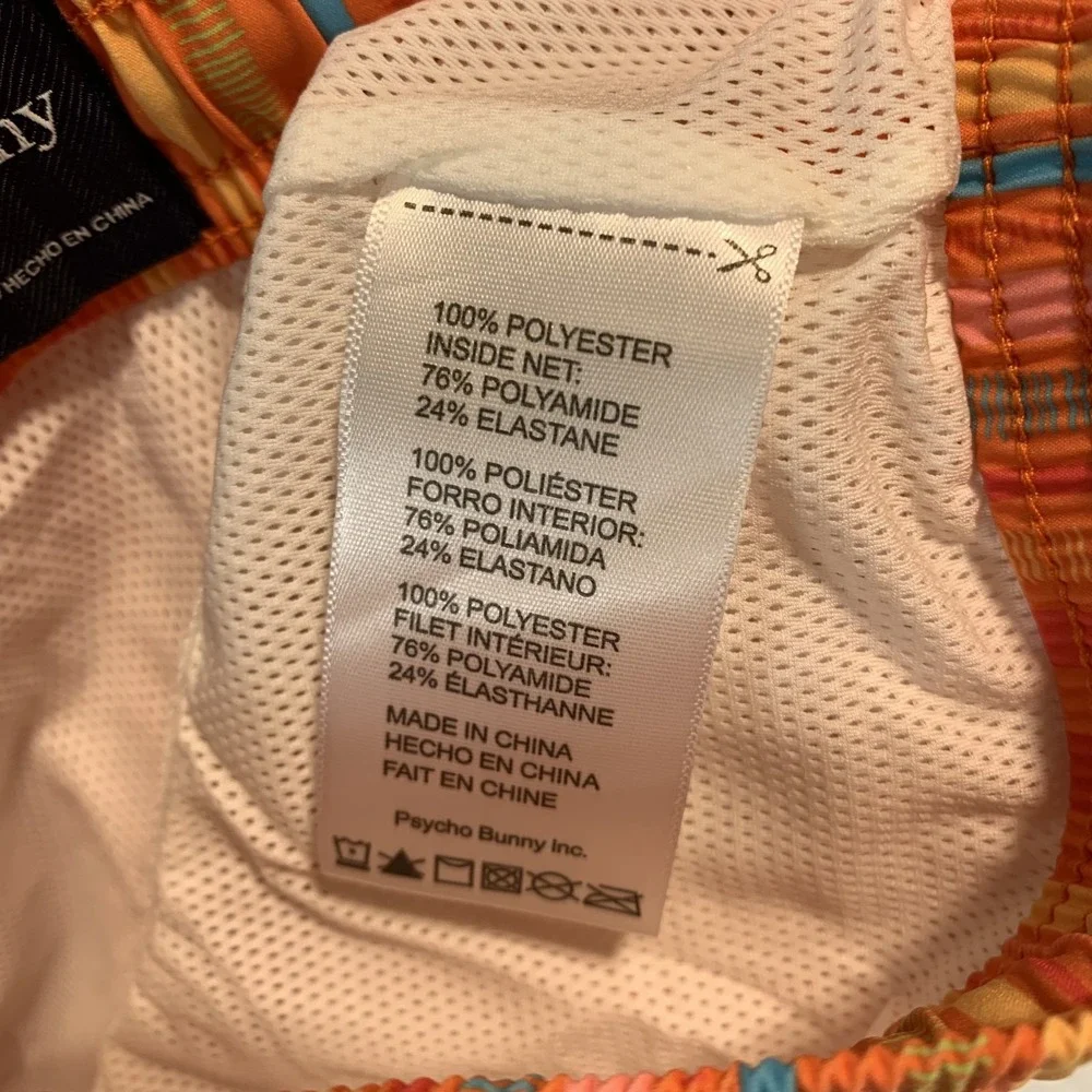 Psycho Bunny Men's Swim Shorts S Trunks Anton All Over Stripe‎ Nectarine Liner